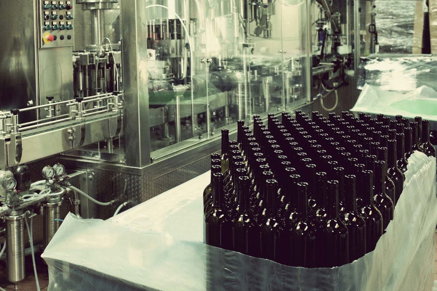 close-up of wine packaging machine at Domaine Papagiannakos plant